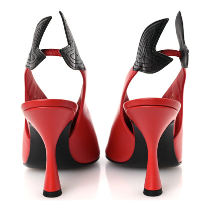 Chanel Lambskin Slingback Pumps 38 Red Black 6 of 11