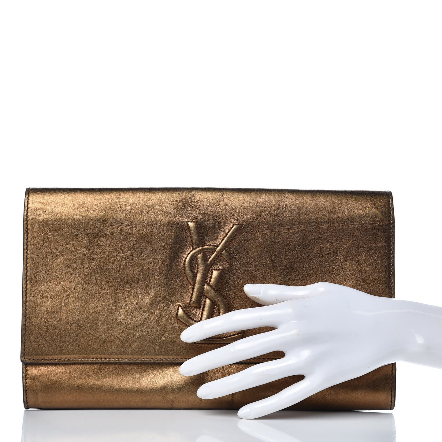 Metallic Calfskin Monogram Large Belle De Jour Clutch Bronze