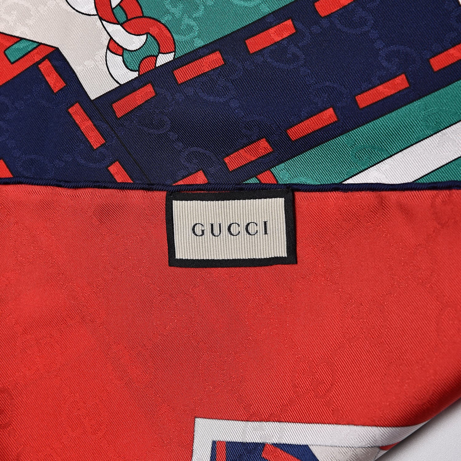 Gucci Silk Chain Argyle Square Scarf Emerald Red 3 of 4