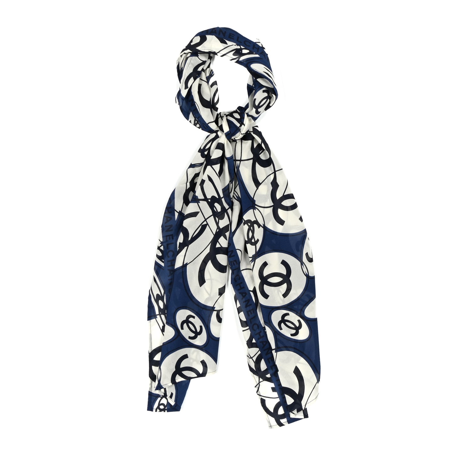 Silk CC Square Scarf White Blue