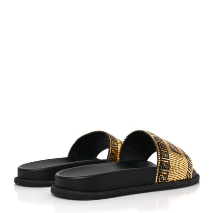 Fendi X VERSACE Rubber Metal Mesh Logo Slide Mens Sandals 6 Black Gold 4 of 7
