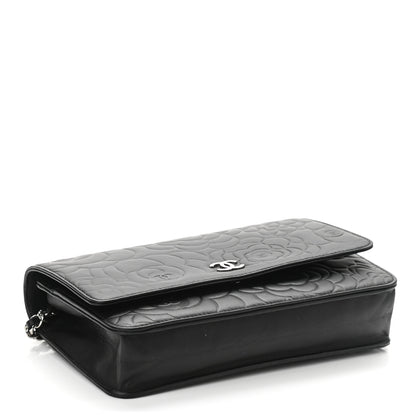 Chanel Lambskin Camellia Embossed Wallet on Chain WOC Black 4 of 12