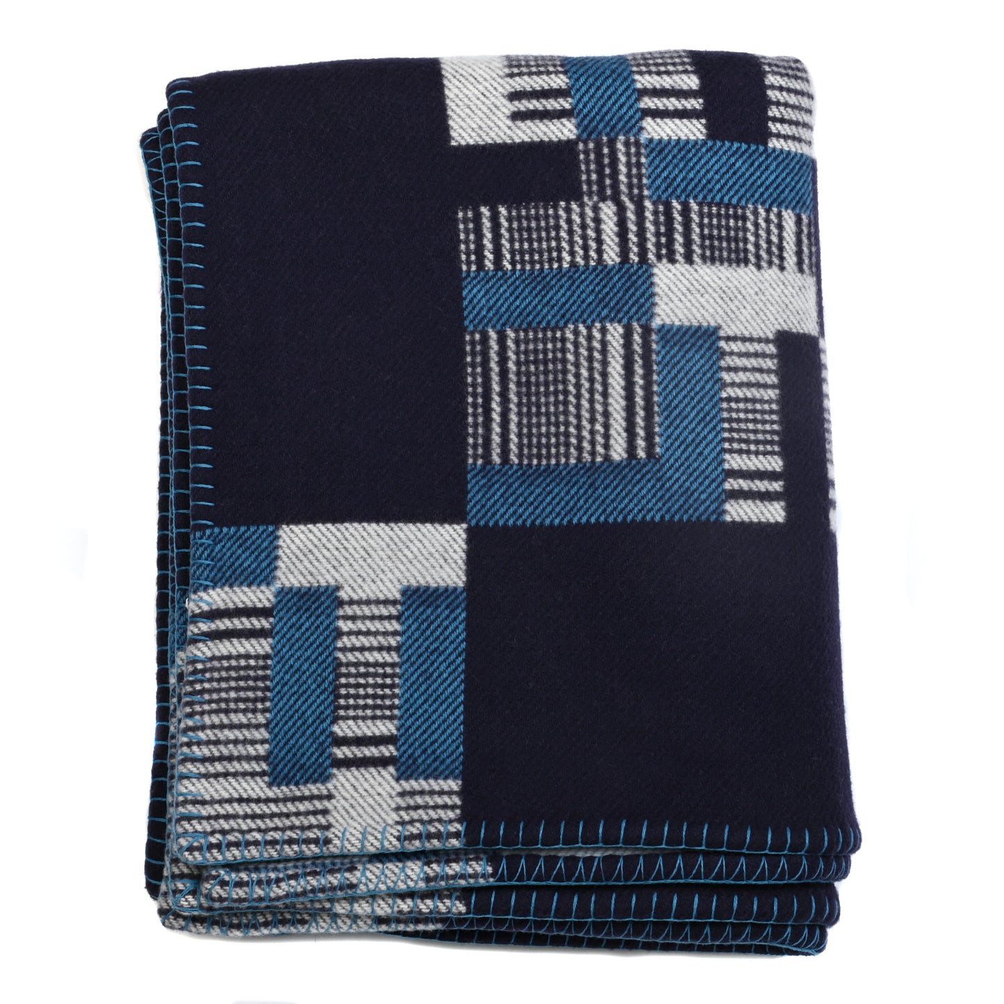 Wool Cashmere Avalon Paper Block Blanket Bleu Paon Marine