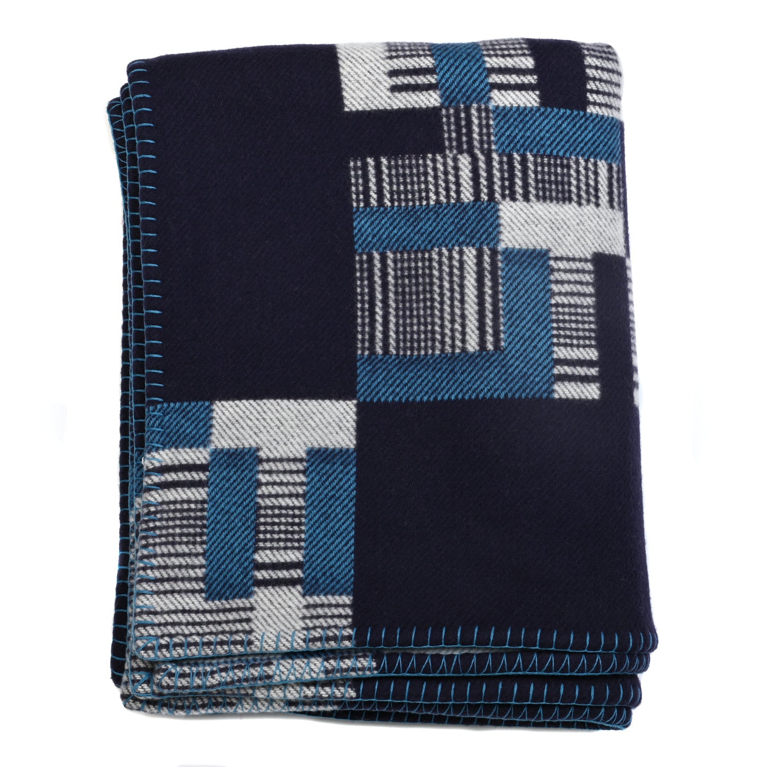 Hermes Wool Cashmere Avalon Paper Block Blanket Bleu Paon Marine 1 of 3