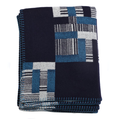 Hermes Wool Cashmere Avalon Paper Block Blanket Bleu Paon Marine 1 of 3