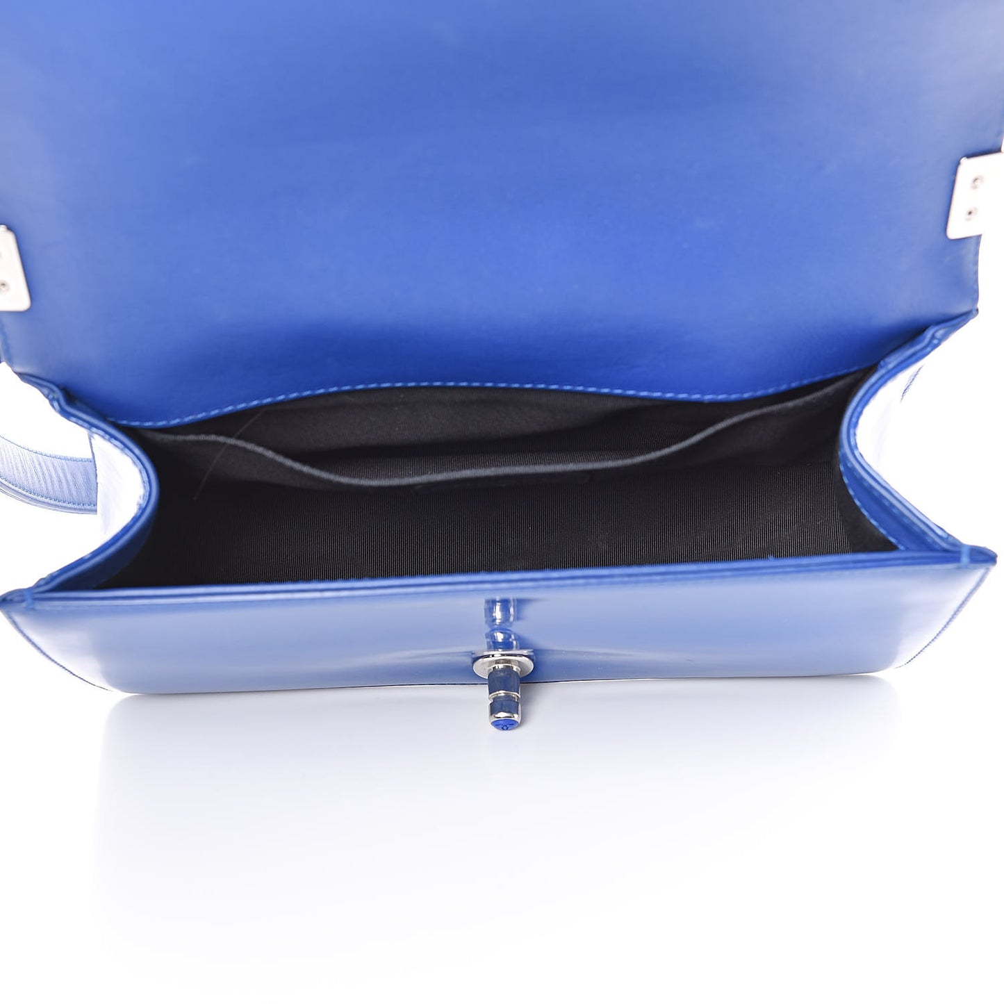 Patent Calfskin Quilted Medium Plexiglass Boy Flap Blue