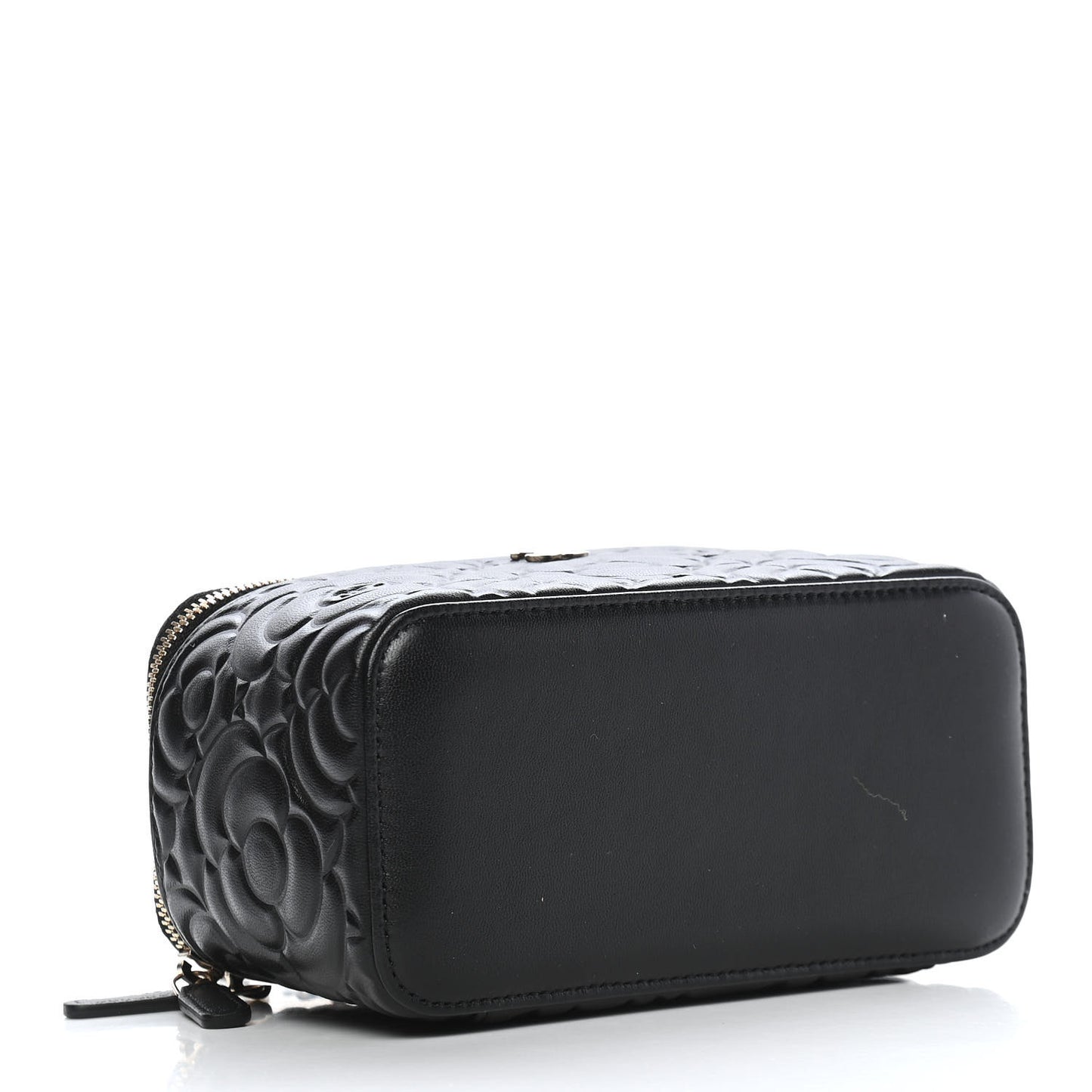 Lambskin Camellia Embossed Small Vanity Case With Chain Black