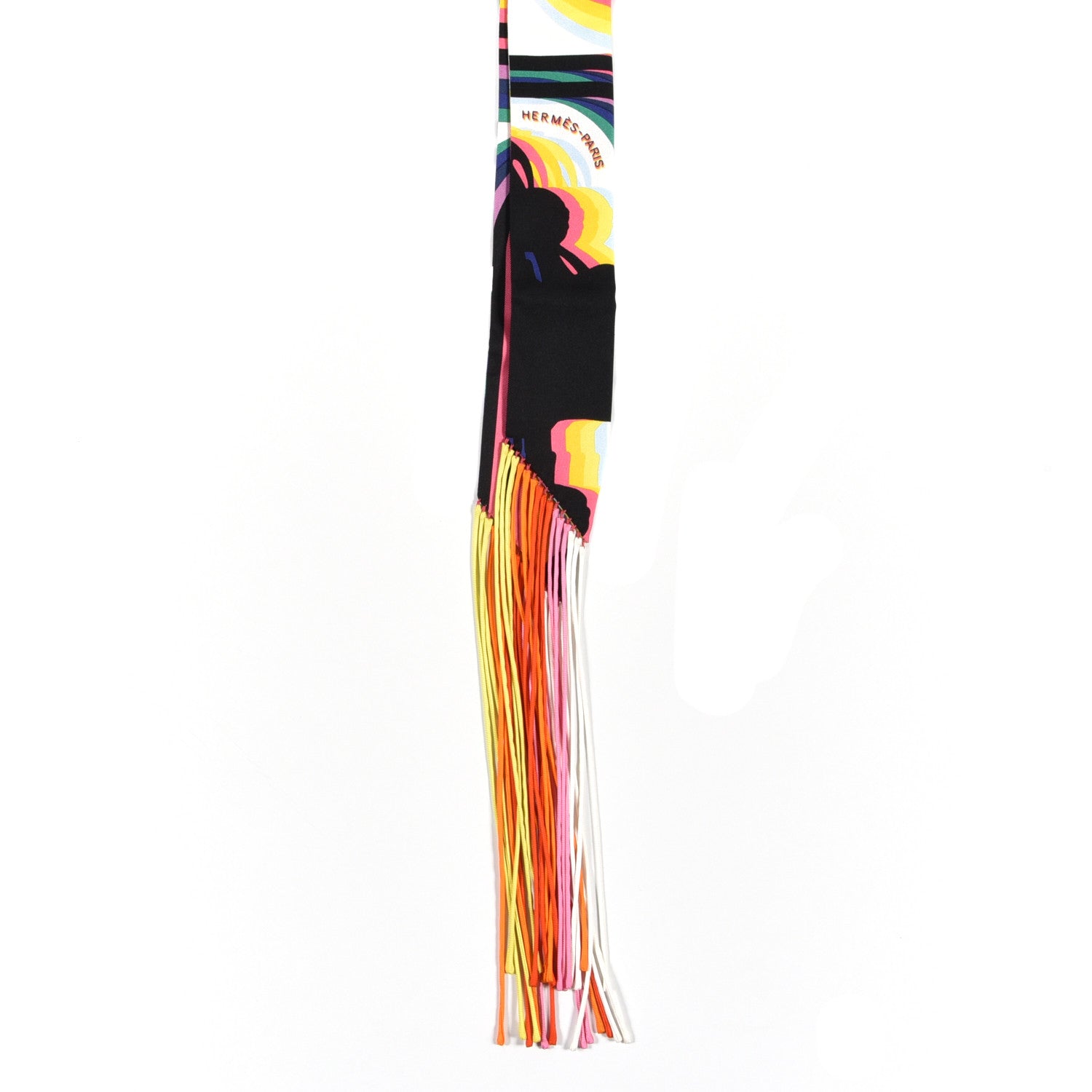 Hermes Silk Brides De Gala Shadow Fringed Twilly Black Jaune Multicolor 2 of 3