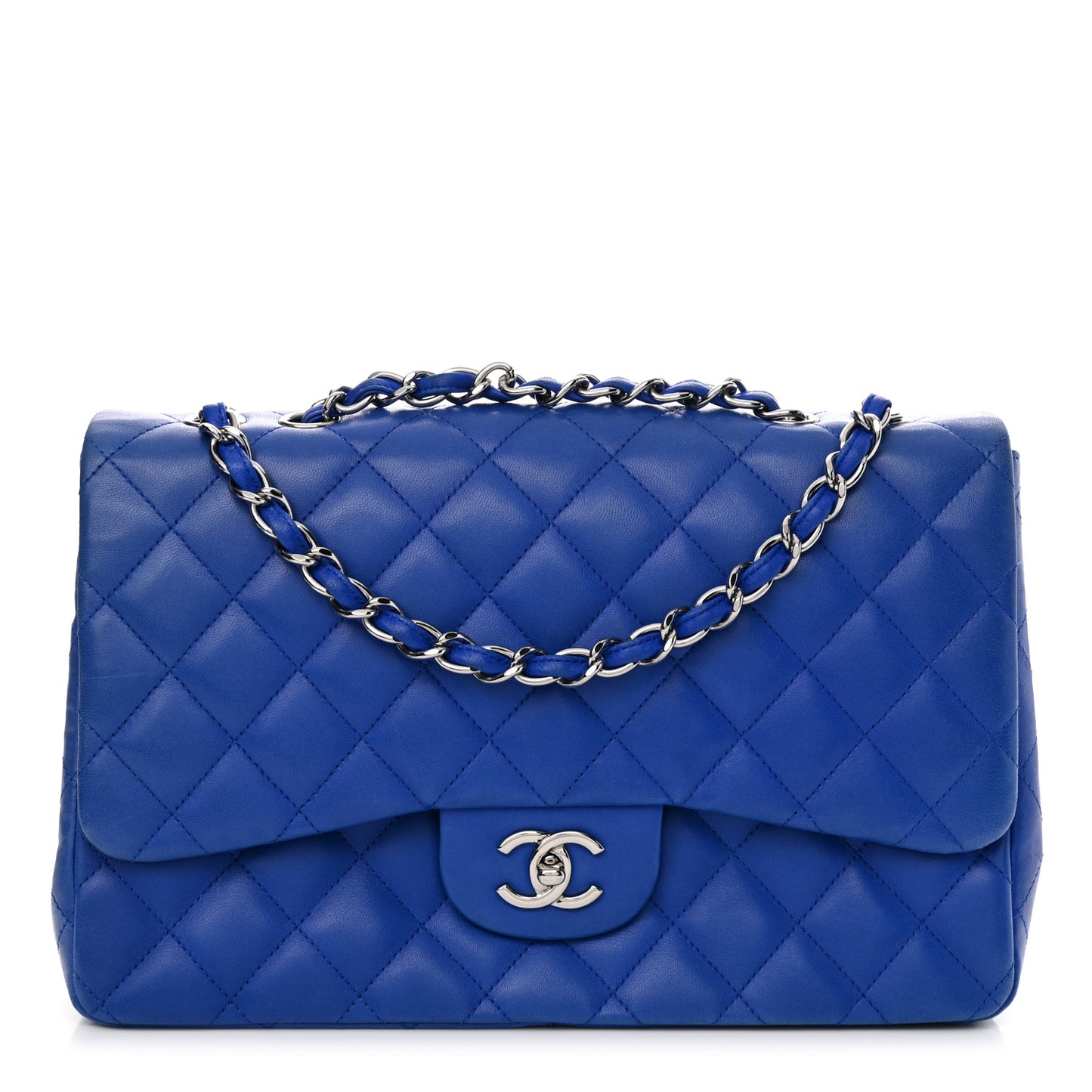 Lambskin Quilted Jumbo Single Flap Blue
