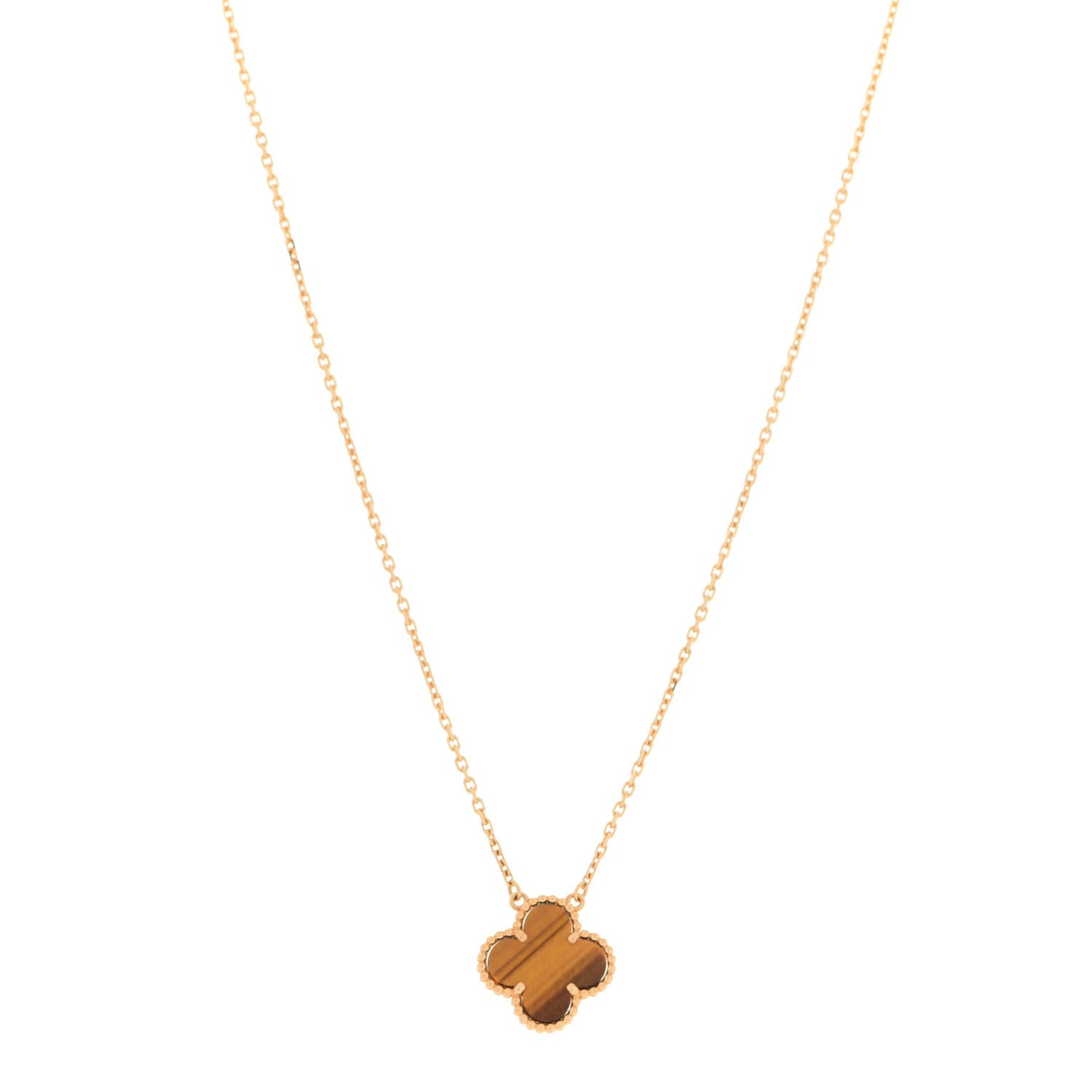 18K Yellow Gold Tiger Eye Vintage Alhambra Pendant Necklace