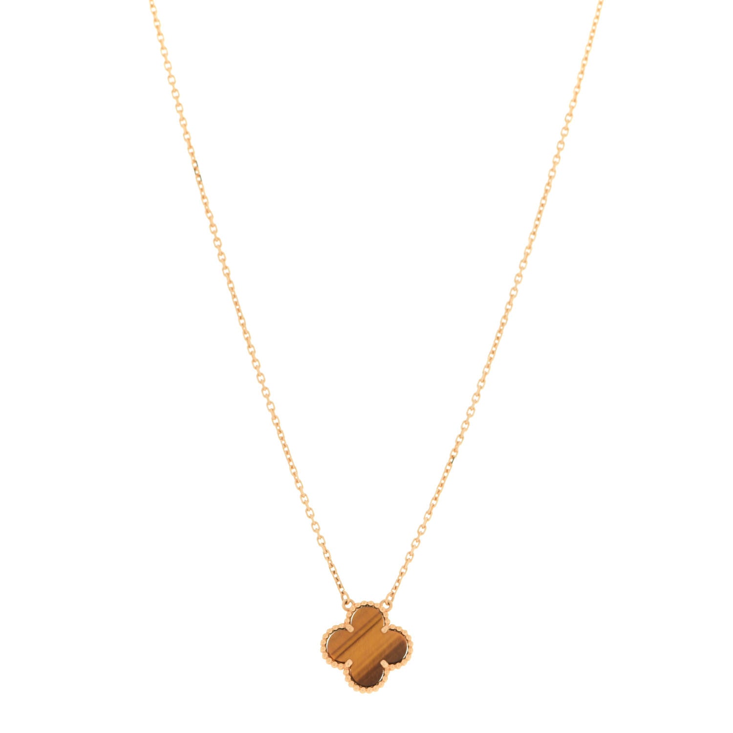 Van Cleef & Arpels 18K Yellow Gold Tiger Eye Vintage Alhambra Pendant Necklace 1 of 5