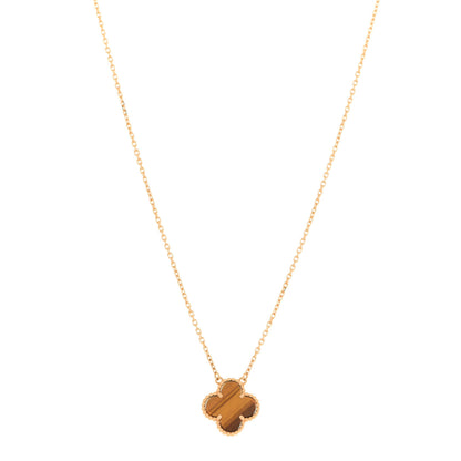 Van Cleef & Arpels 18K Yellow Gold Tiger Eye Vintage Alhambra Pendant Necklace 1 of 5