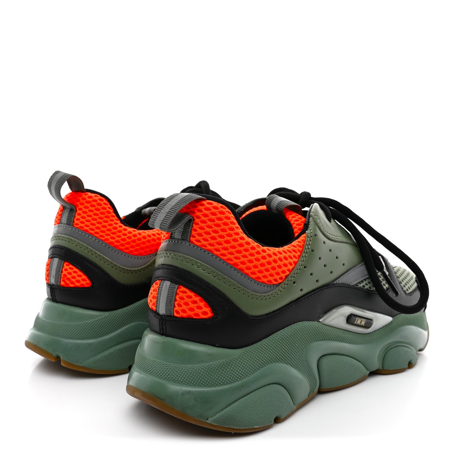 Christian Dior Technical Mesh Calfskin Mens B22 Sneakers 42 Olive Green Orange Black 5 of 10