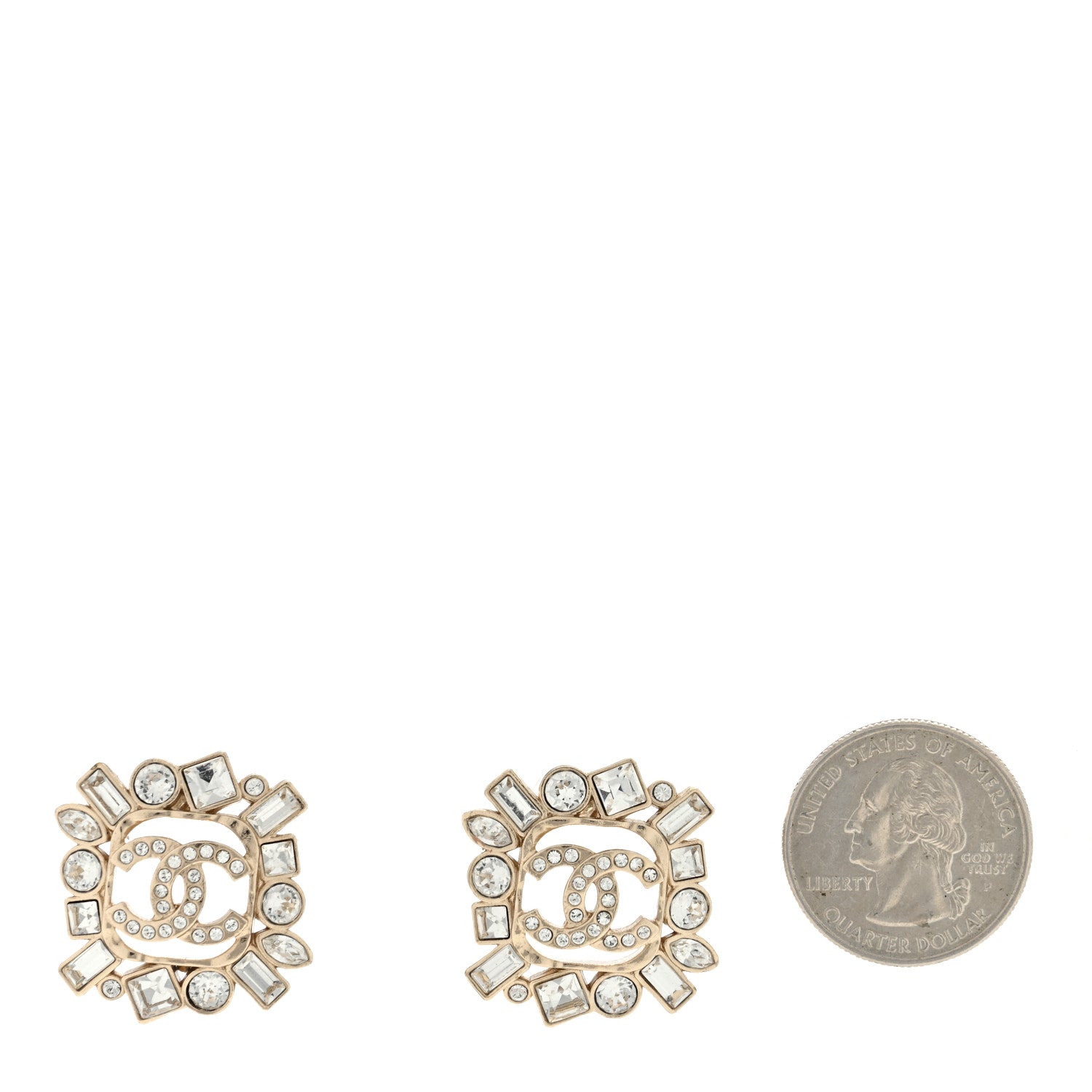 Chanel Metal Crystal Baguette High Society CC Earrings Gold 2 of 4