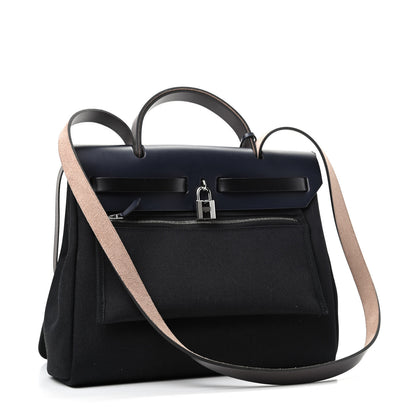 Hermes Military Toile Vache Hunter Herbag Zip Retourne 31 PM Black Bleu Indigo 3 of 10