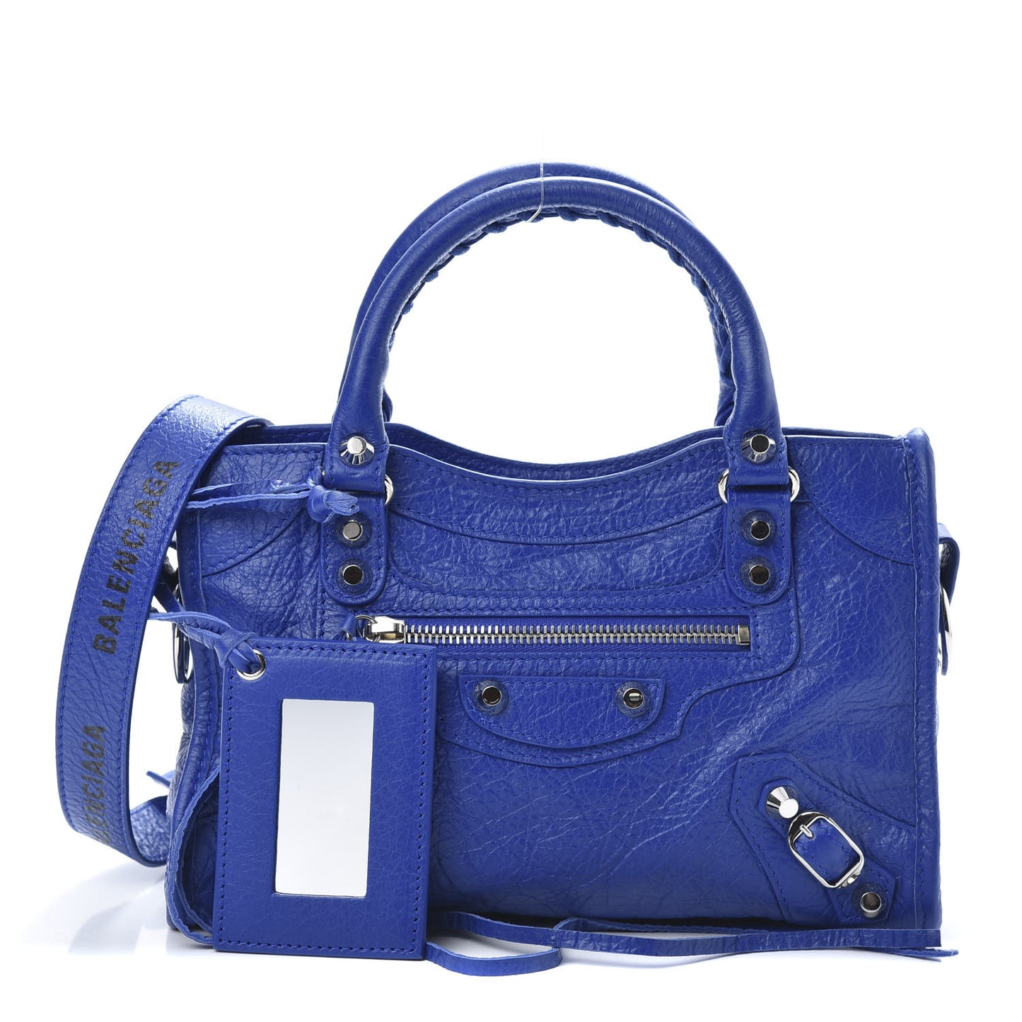 Agneau Classic Silver Hardware Mini City Logo Strap Bleu Electric Black