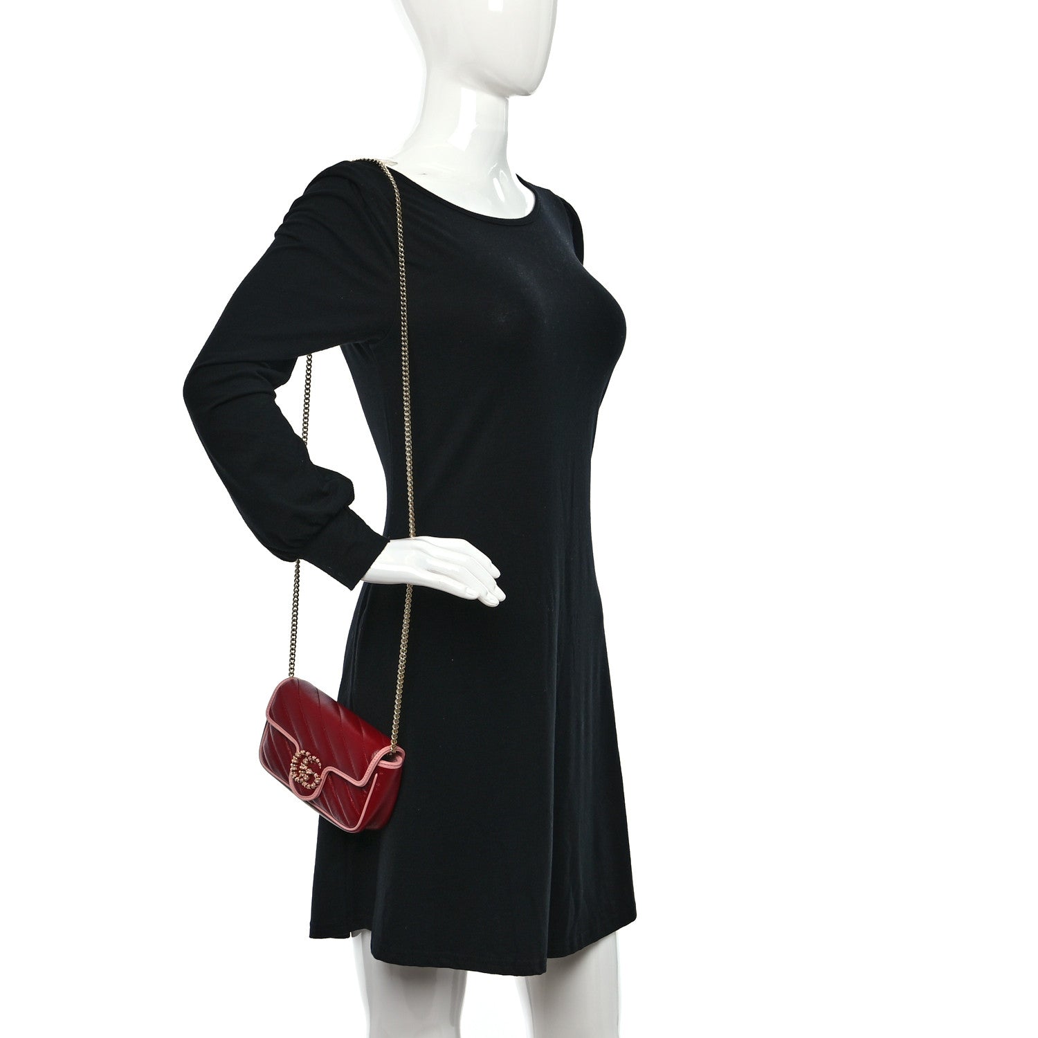 Gucci Azalea Calfskin Enamel Matelasse Diagonal Super Mini Torchon GG Marmont Shoulder Bag New Cherry Red Wild Rose 2 of 10