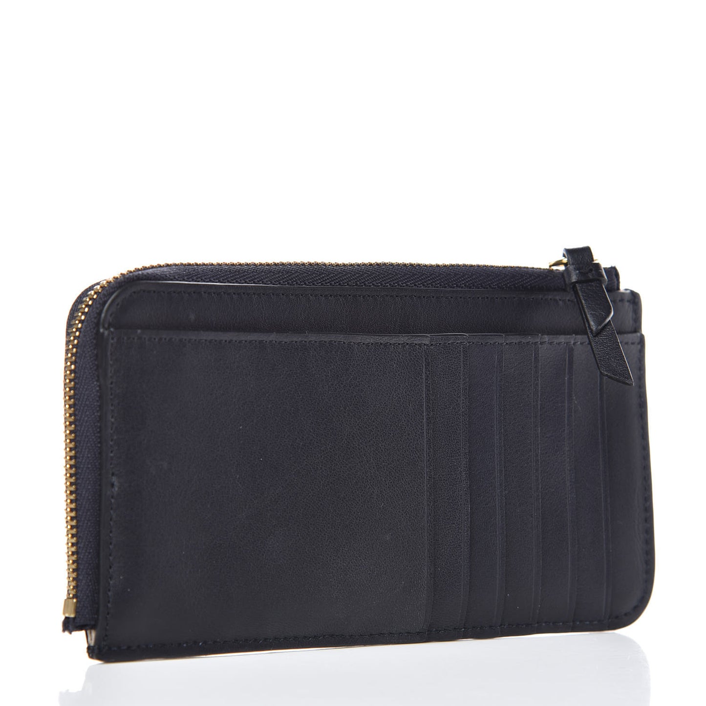 Calfskin Logo Vick Zip Card Case Full Blue