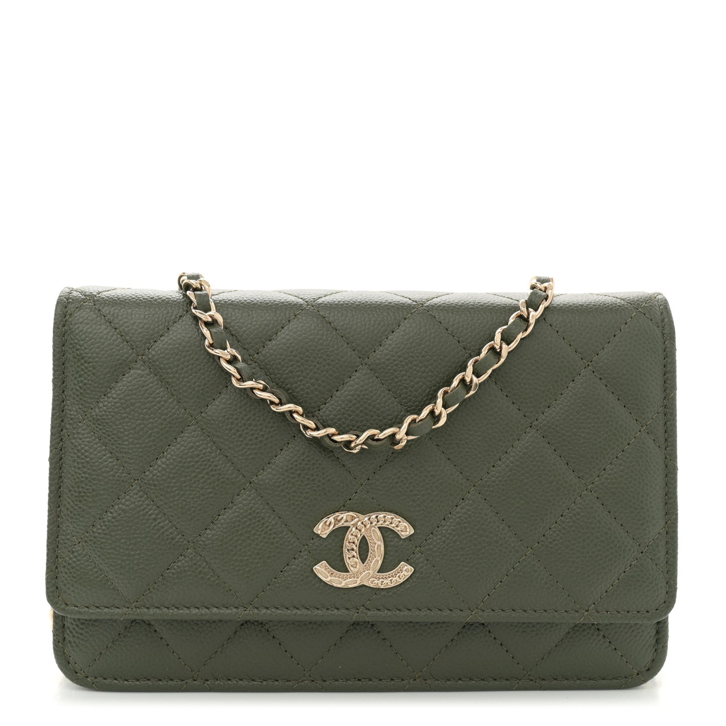 Caviar Quilted Multi Chain Wallet On Chain WOC Khaki