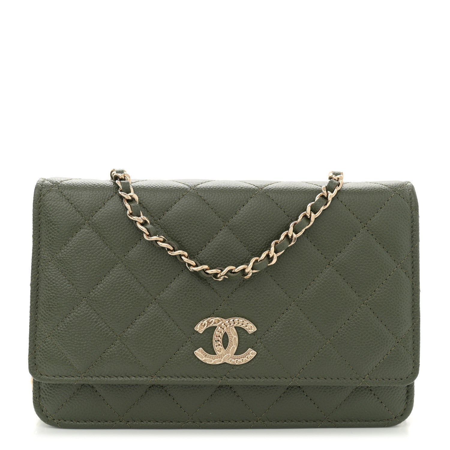 Chanel Caviar Quilted Multi Chain Wallet On Chain WOC Khaki 1 of 11