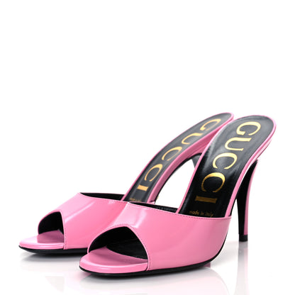 Gucci Polished Calfskin Scarlet Mid Heel Slide Sandals 37 Pink Plexi 2 of 10