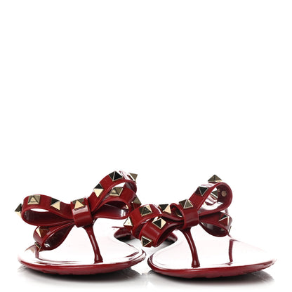 Valentino Garavani PVC Jelly Rockstud Bow Thong Sandals 38 Rubino 2 of 8