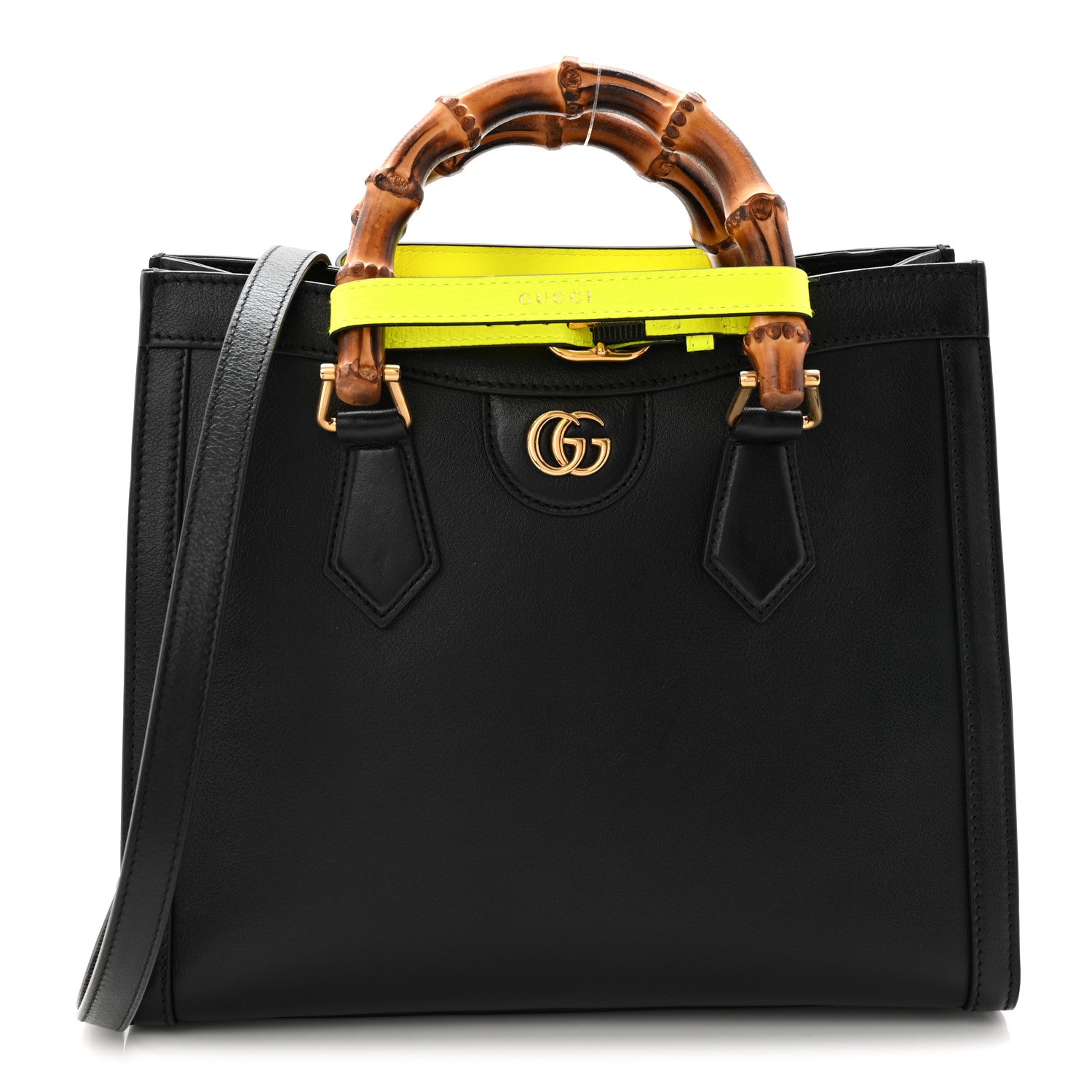 Gucci Calfskin Small Diana Tote Bag Black Yellow Fluo 1 of 10