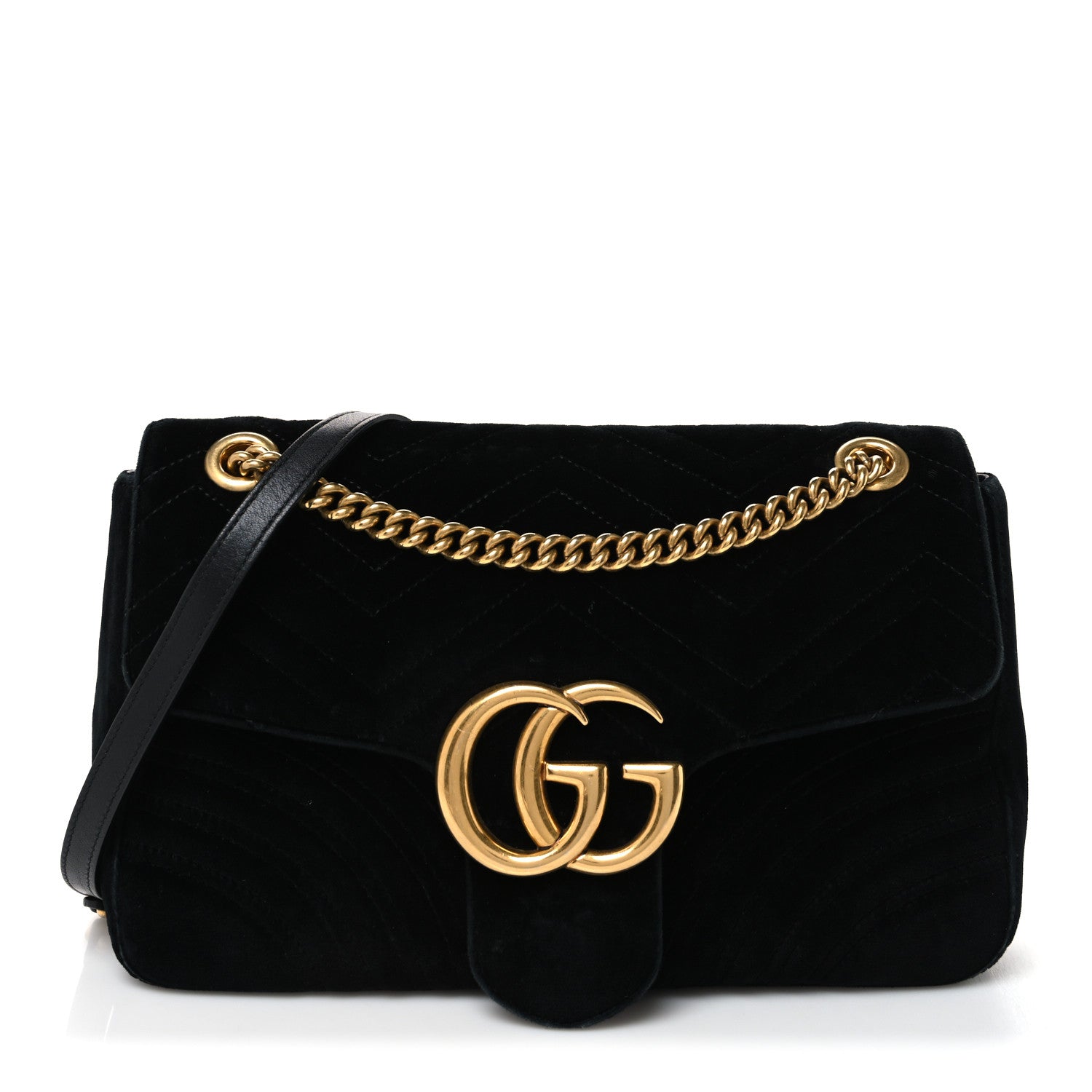 Gucci Velvet Matelasse Medium GG Marmont Shoulder Bag Black 1 of 10