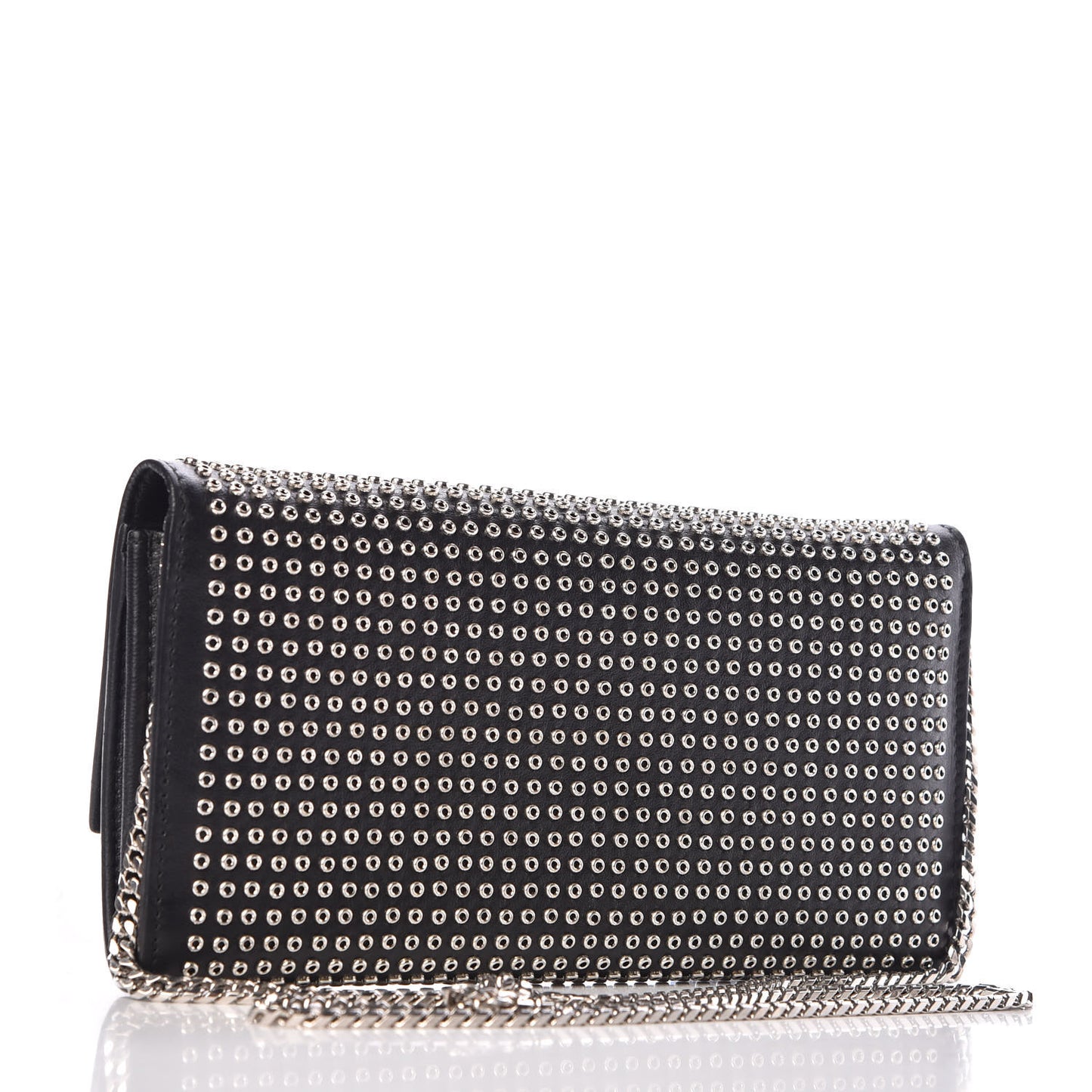 Calfskin Studded Skull Wallet on Chain Black