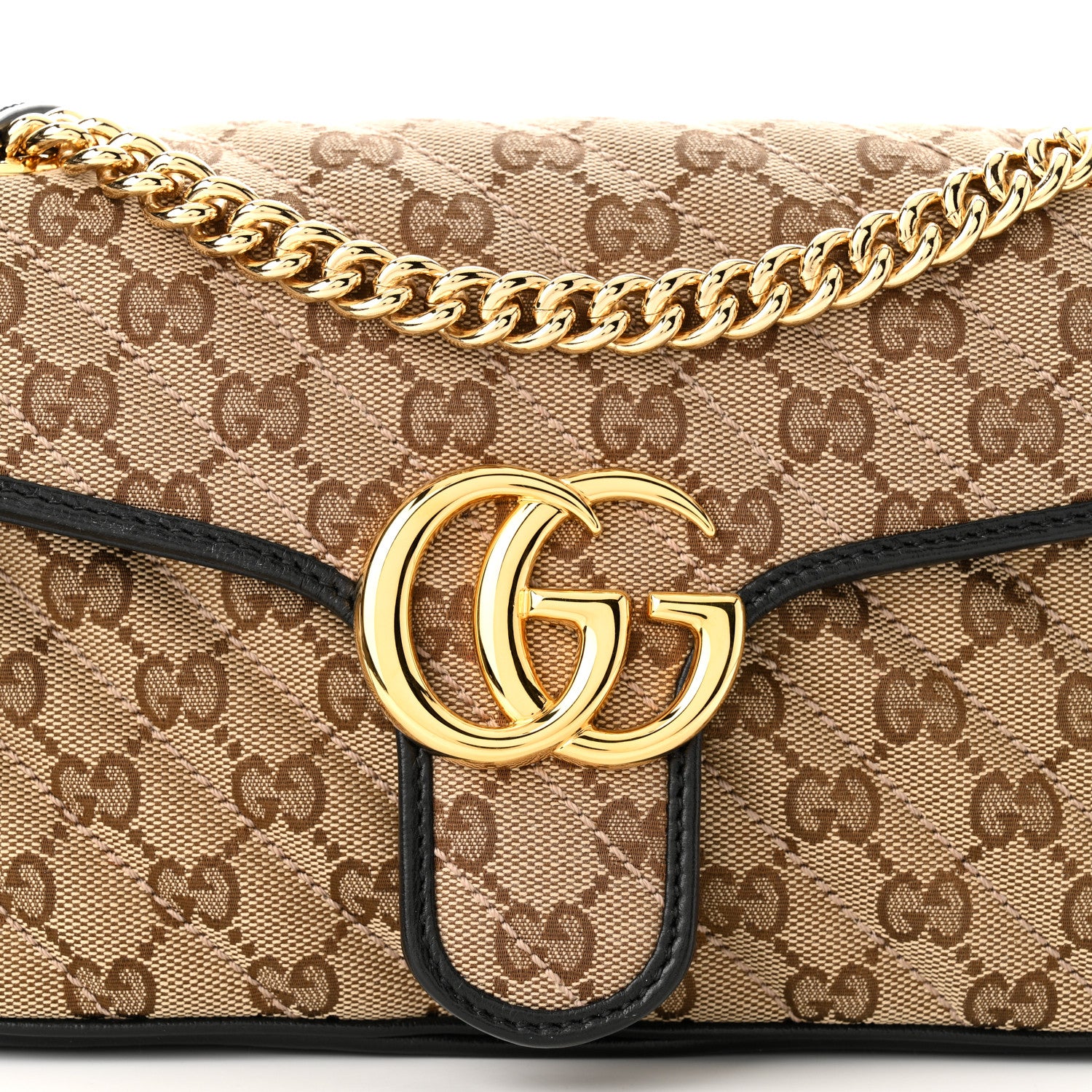 Gucci Monogram Matelasse Diagonal Small GG Marmont Shoulder Bag Beige Black 8 of 10