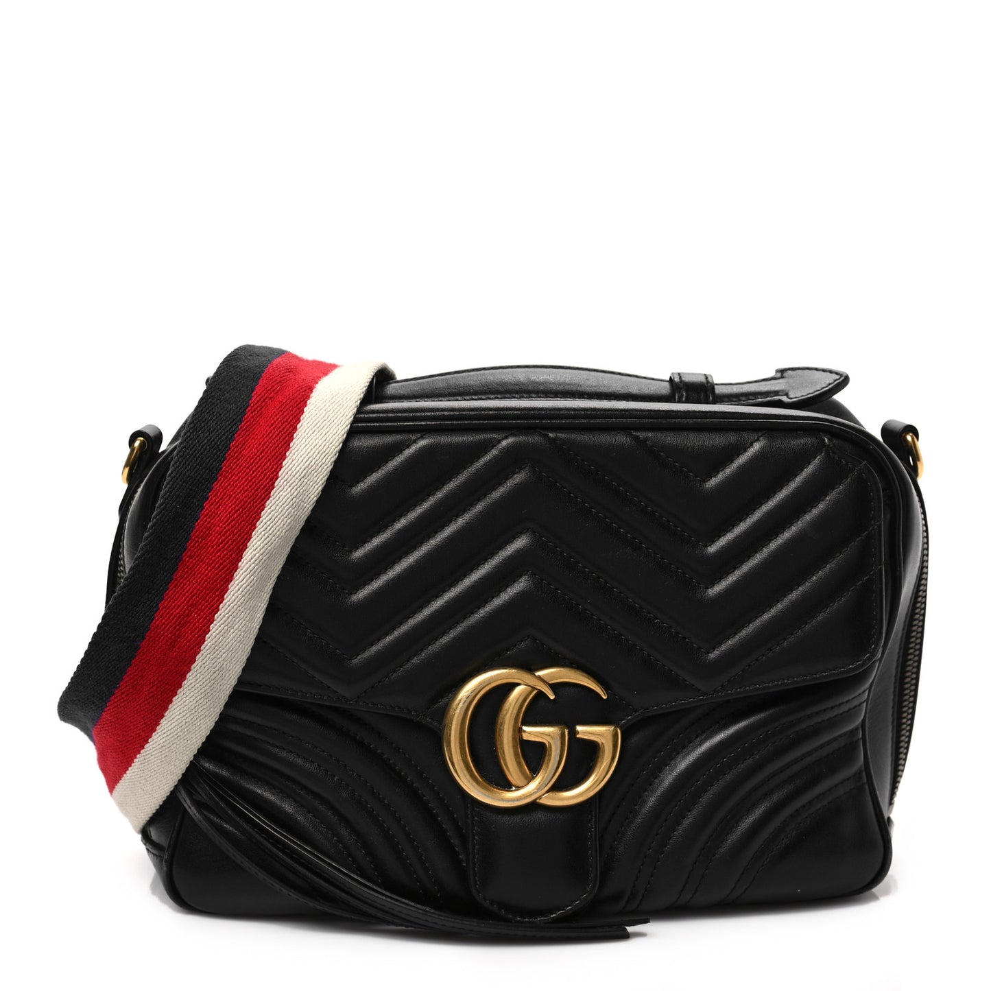 Calfskin Matelasse Sylvie Web Small GG Marmont Top Handle Shoulder Bag Black