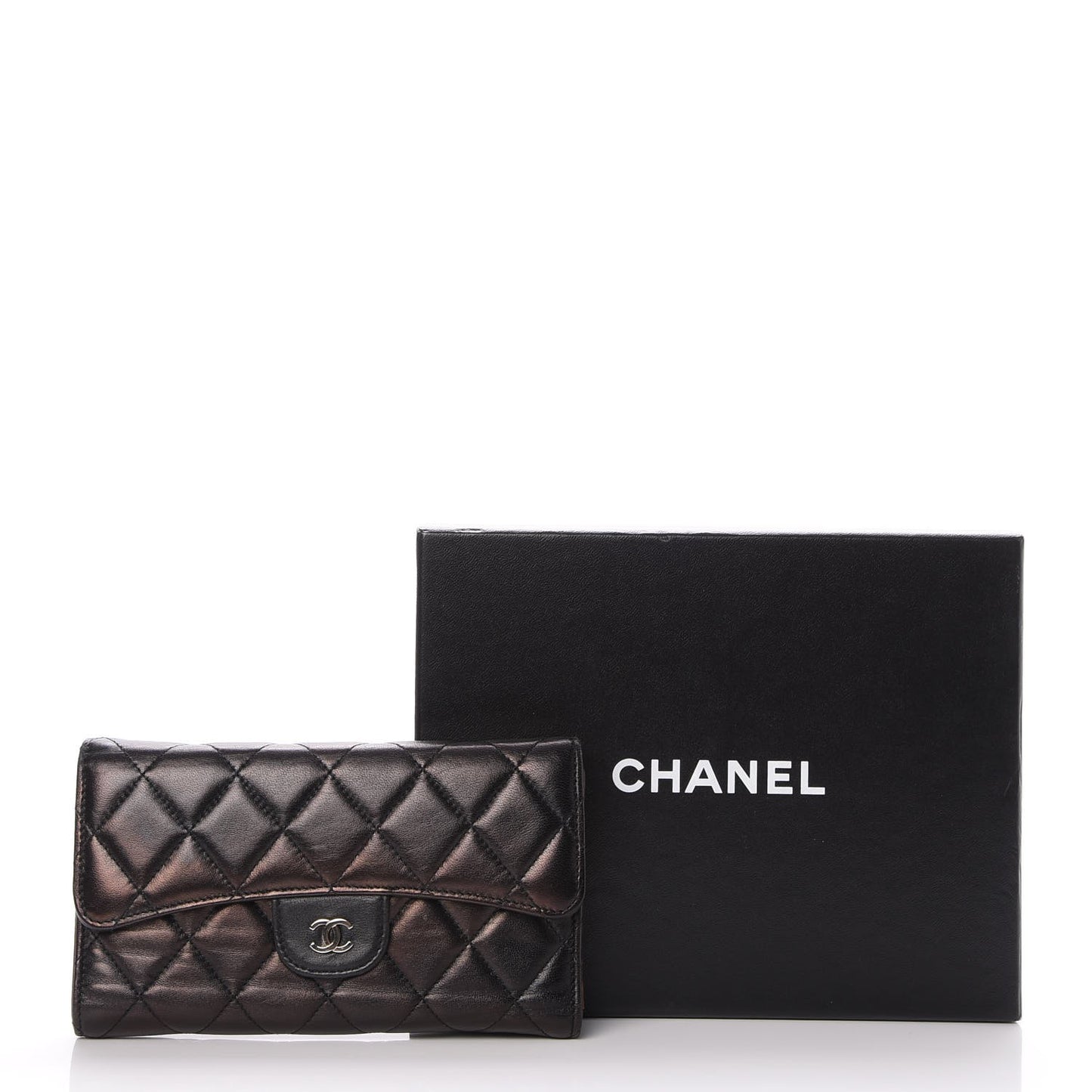 Lambskin Quilted Large Flap Wallet Black