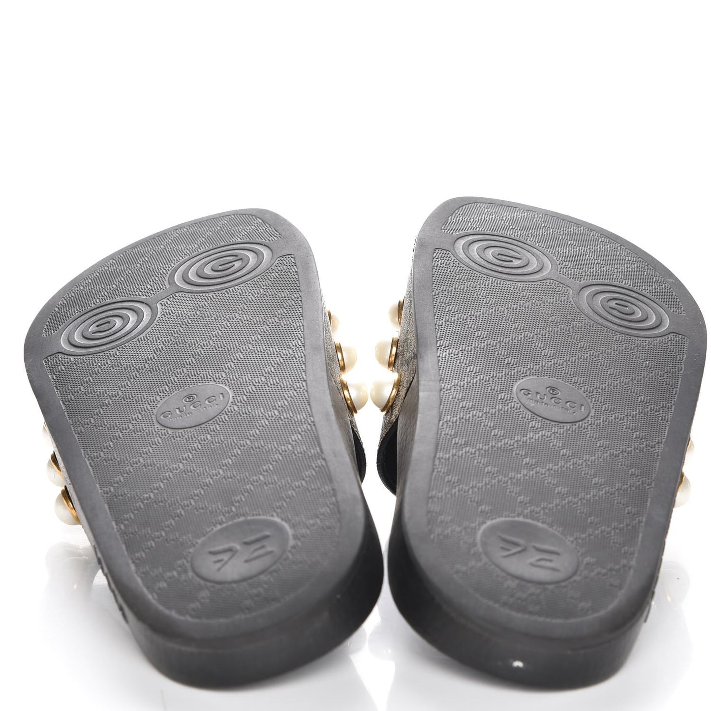 GG Supreme Monogram Pearls Slide Sandals 40 Beige