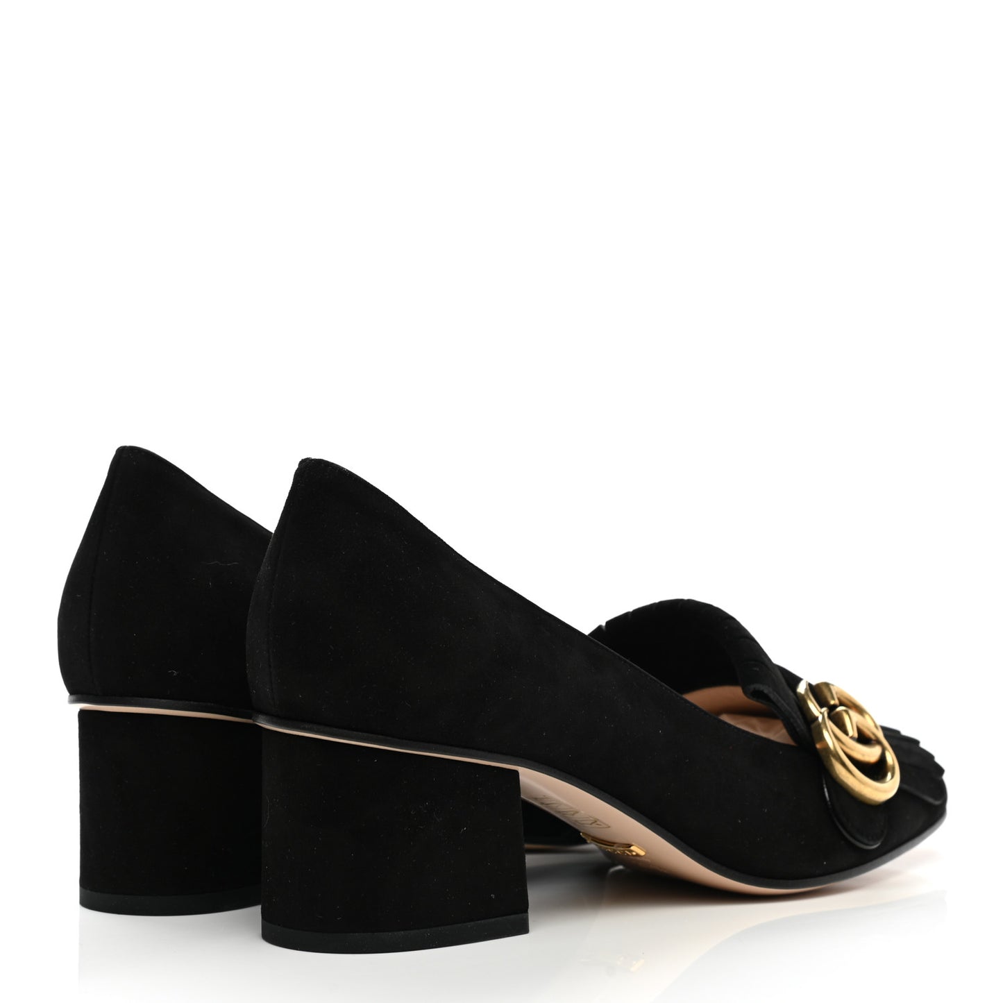 Kid Scamosciato GG Marmont Fringe 50mm Loafer Pumps 37.5 Black
