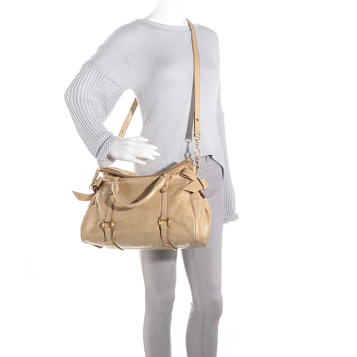 Leather Vitello Lux Bow Bag Quarzo