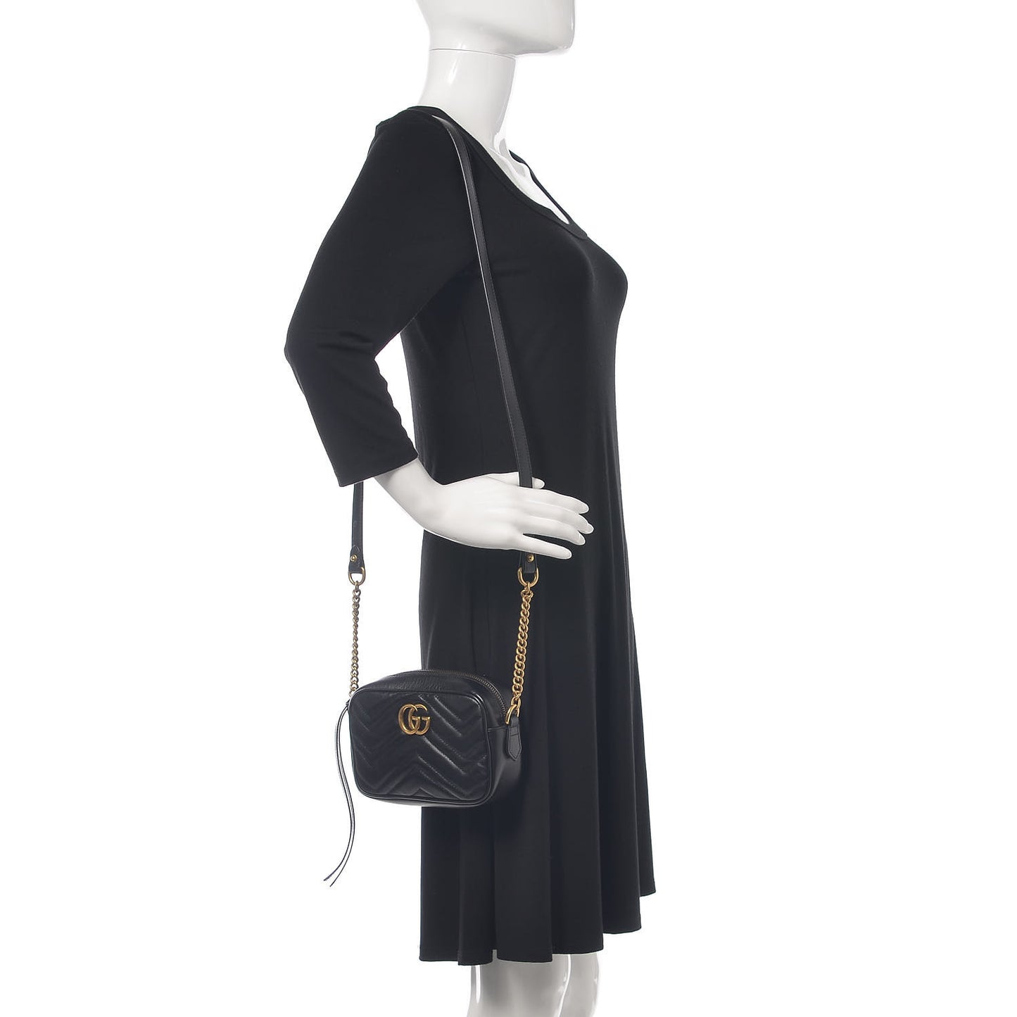 Calfskin Matelasse Mini GG Marmont Chain Shoulder Bag Black