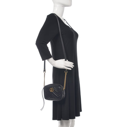 Gucci Calfskin Matelasse Mini GG Marmont Chain Shoulder Bag Black 2 of 12
