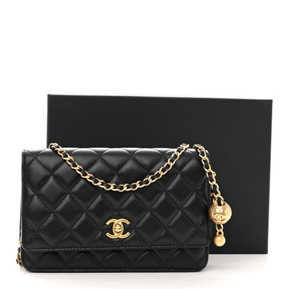 Chanel Lambskin Quilted Pearl Crush Wallet On Chain WOC Black 10 of 10