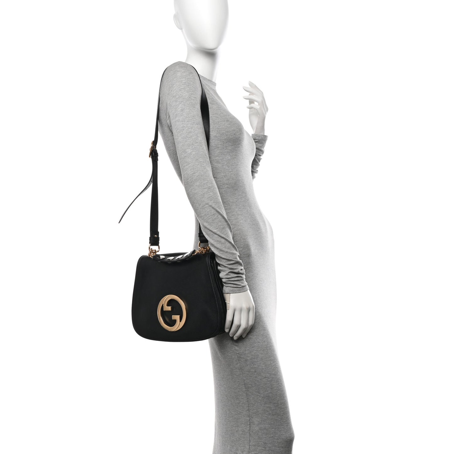 Roxy Calfskin Web Medium Studded Blondie Shoulder Flap Bag Black