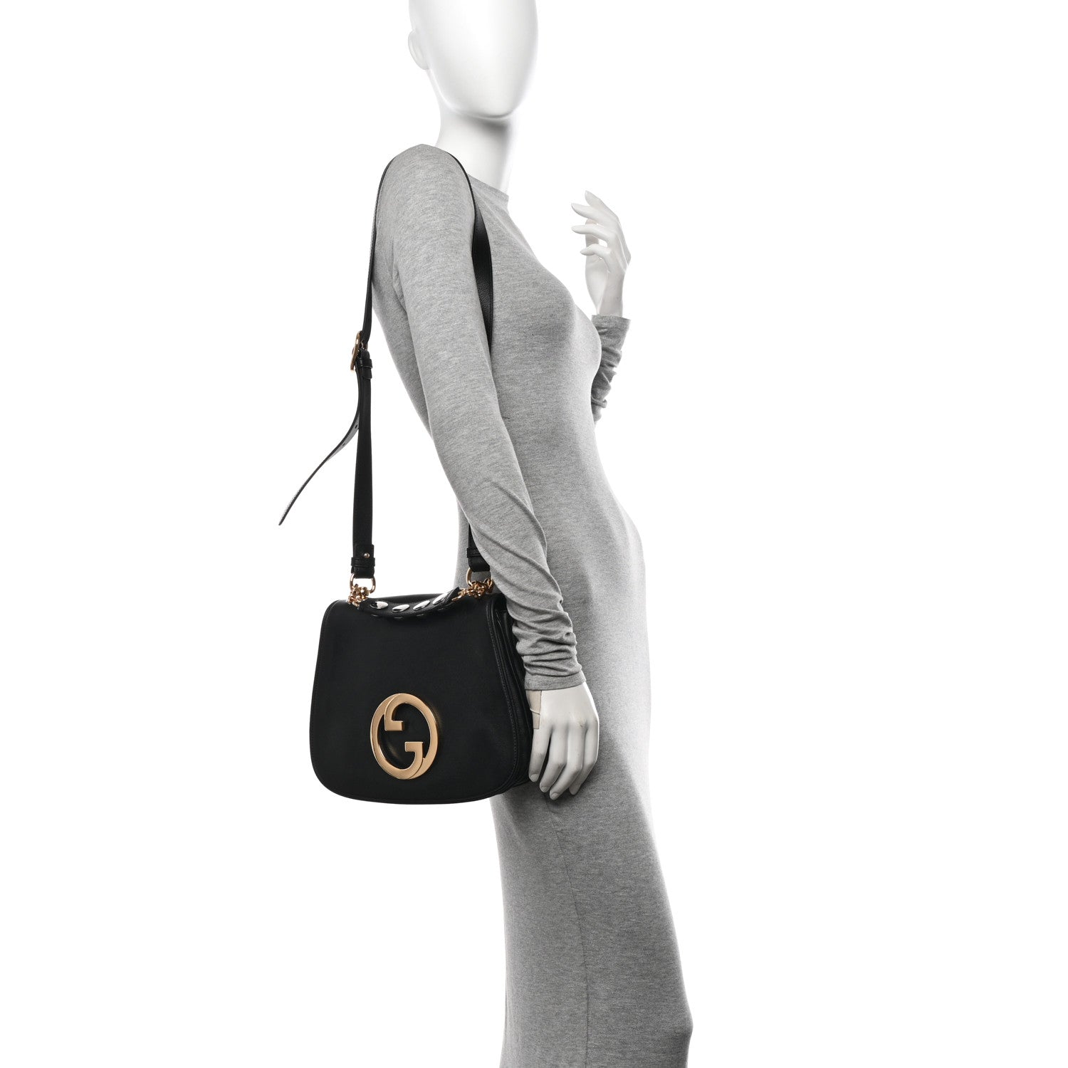 Gucci Roxy Calfskin Web Medium Studded Blondie Shoulder Flap Bag Black 2 of 11
