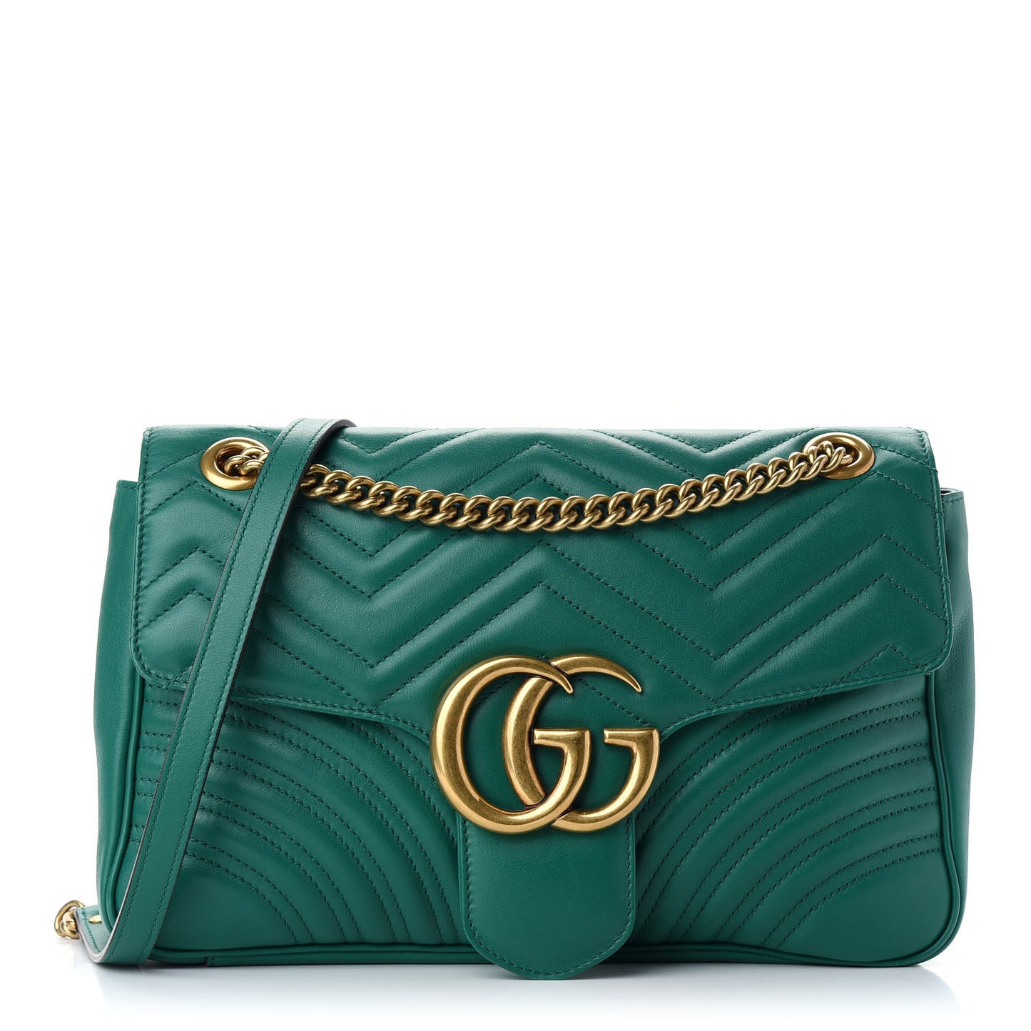 Calfskin Matelasse Medium GG Marmont Shoulder Bag Emerald Green
