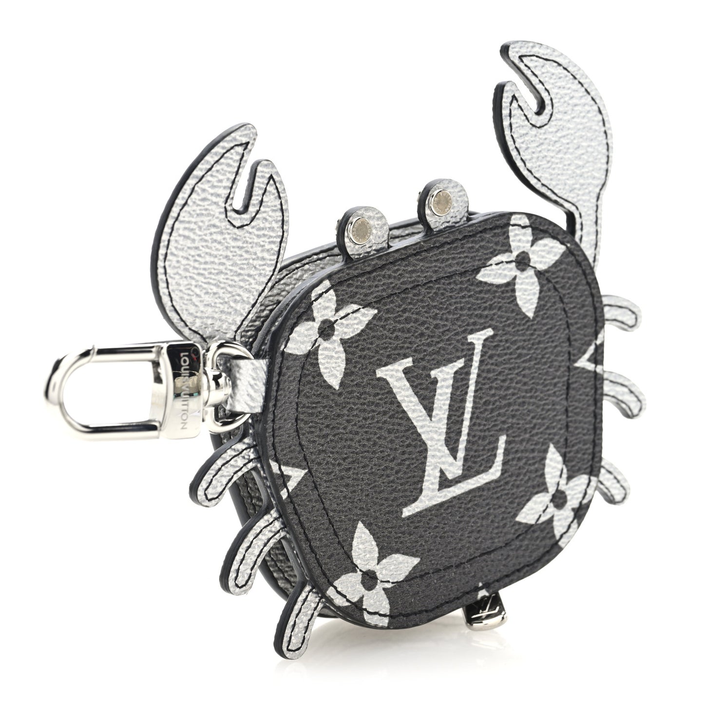 Metallic Monogram Crab Bag Charm Grey Silver