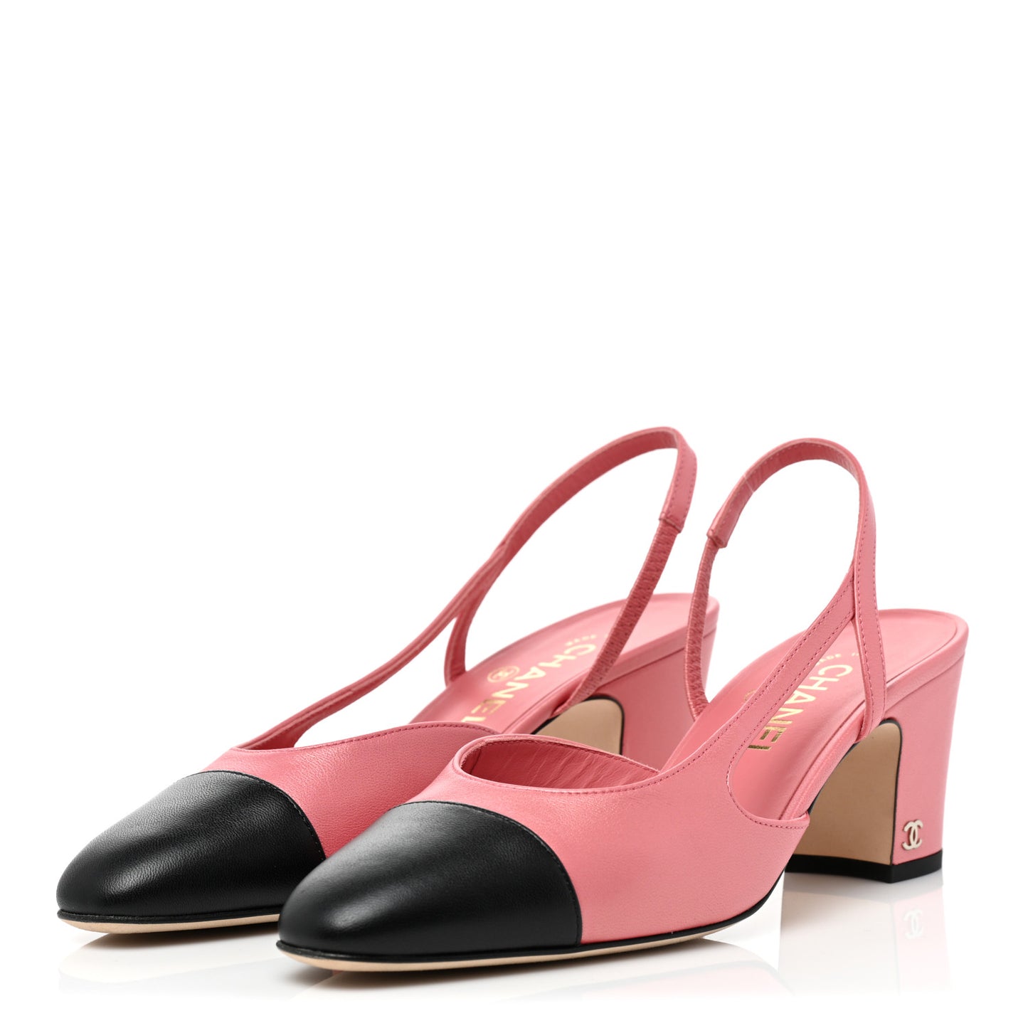 Iridescent Lambskin Cap Toe CC Slingback Pumps 39 Pink Black