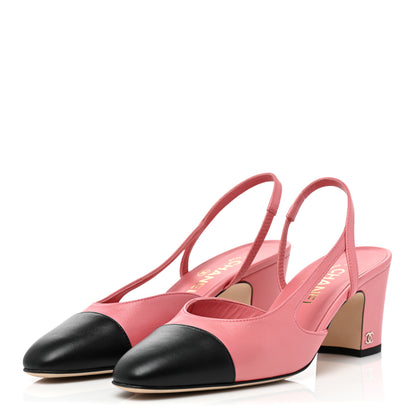 Chanel Iridescent Lambskin Cap Toe CC Slingback Pumps 39 Pink Black 3 of 9