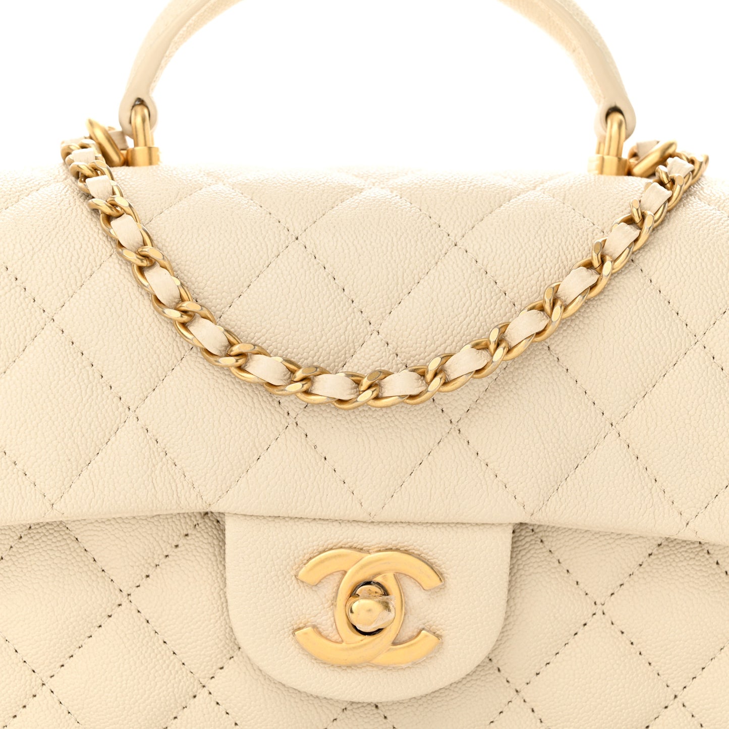 Caviar Quilted Mini Top Handle Rectangular Flap Beige
