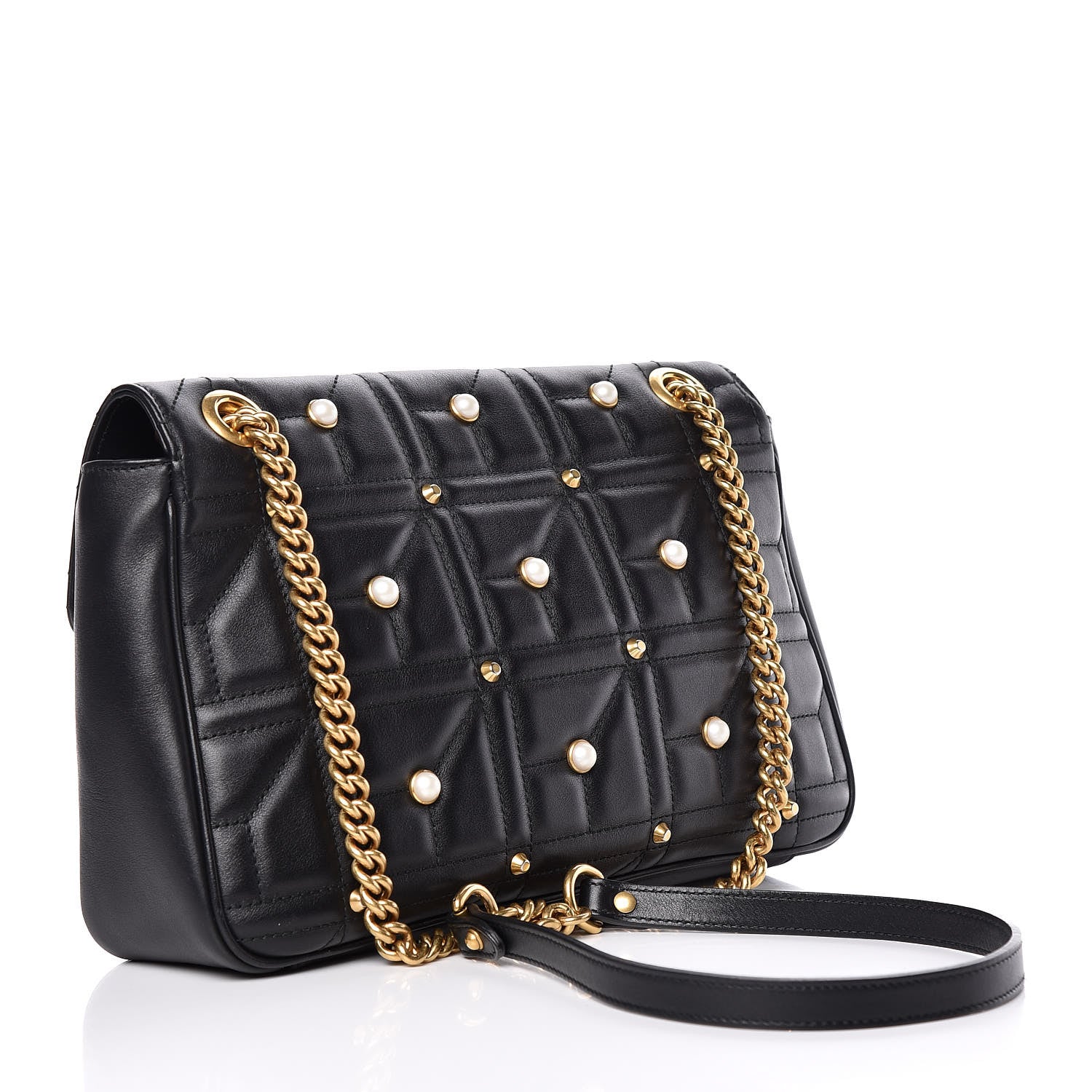 Gucci Calfskin Matelasse Studded Medium Pearly GG Marmont Shoulder Bag Black 3 of 15