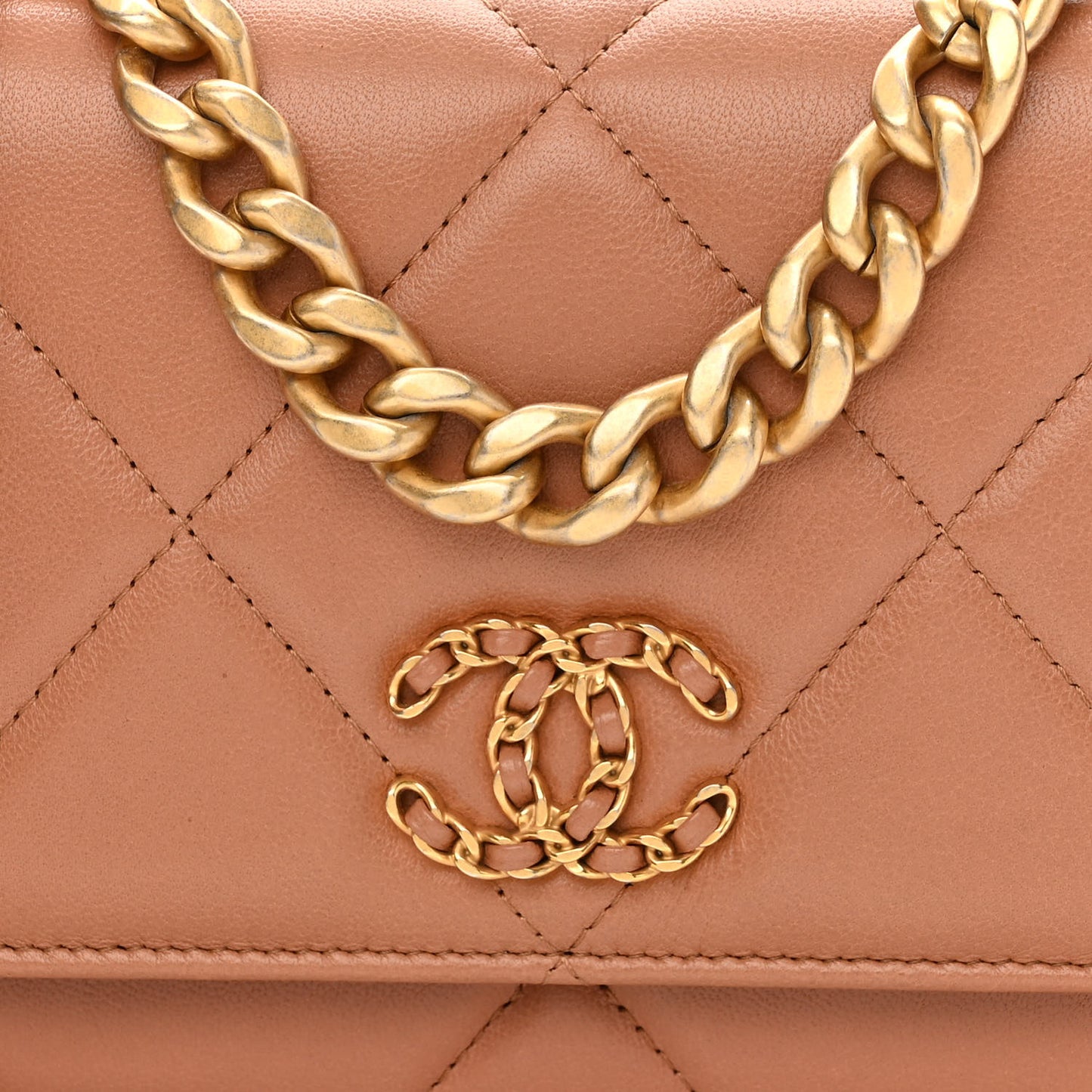 Lambskin Quilted Chanel 19 Wallet On Chain WOC Brown