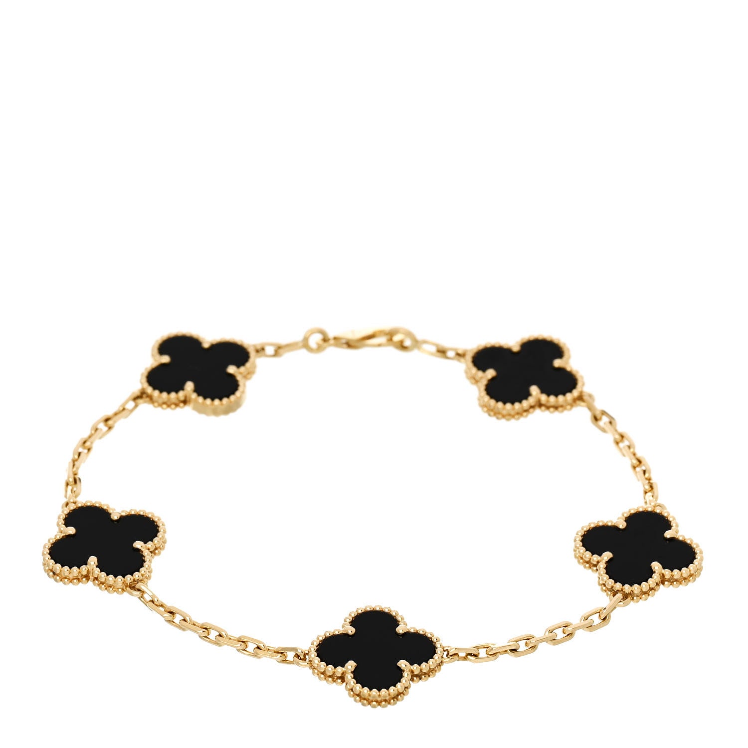 Van Cleef & Arpels 18K Yellow Gold Black Onyx 5 Motifs Vintage Alhambra Bracelet 1 of 5