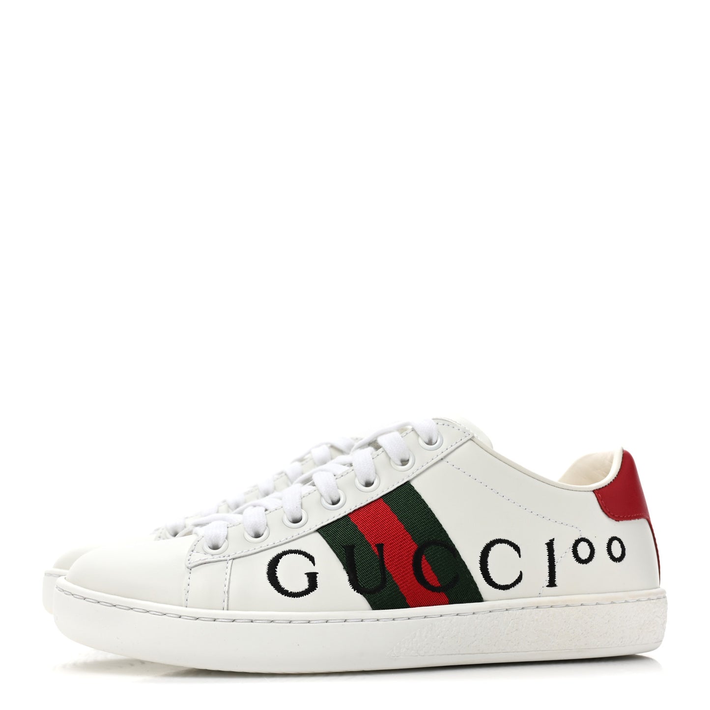 Calfskin Gucci 100 Womens Ace Sneakers 35 White Hibiscus Red