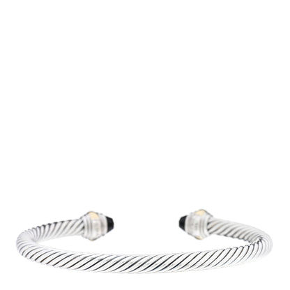 David Yurman Sterling Silver 14K Yellow Gold Black Onyx 5mm Cable Classics Bracelet 2 of 3